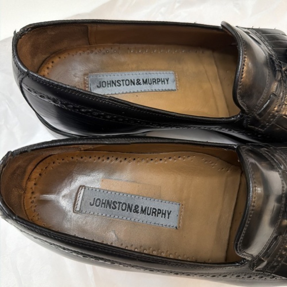Johnston & Murphy Men 8D Black Leather Tassel Kiltie Loafers Wingtip Brogue 1553